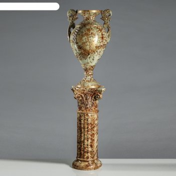 Ваза напольная амфора на колонне, под малахит, коричневая, 152 см