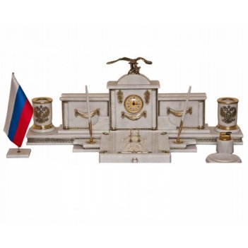 Настольный набор из белого мрамора с орлом