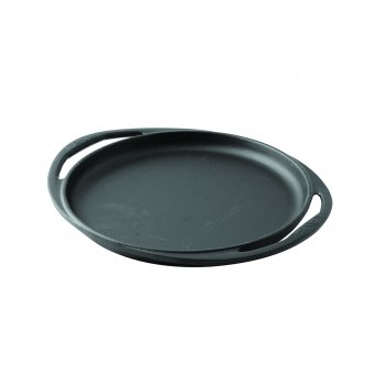 Frying / grill pan, round, integral metal handles. color:black. diameter()